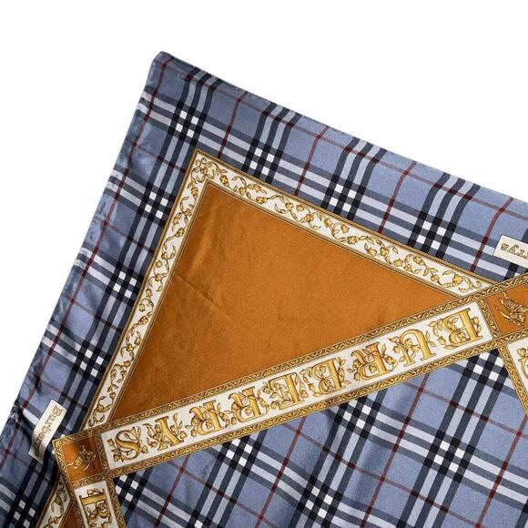 BURBERRYS PRORSUM Logo Blue x Brown Silk Scarf - Picture 13 of 16